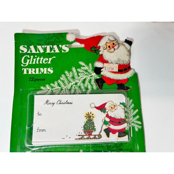 Vintage Eureka Christmas Gift Tags "Glitter Trims" Santa Made in USA - Picture 2 of 4
